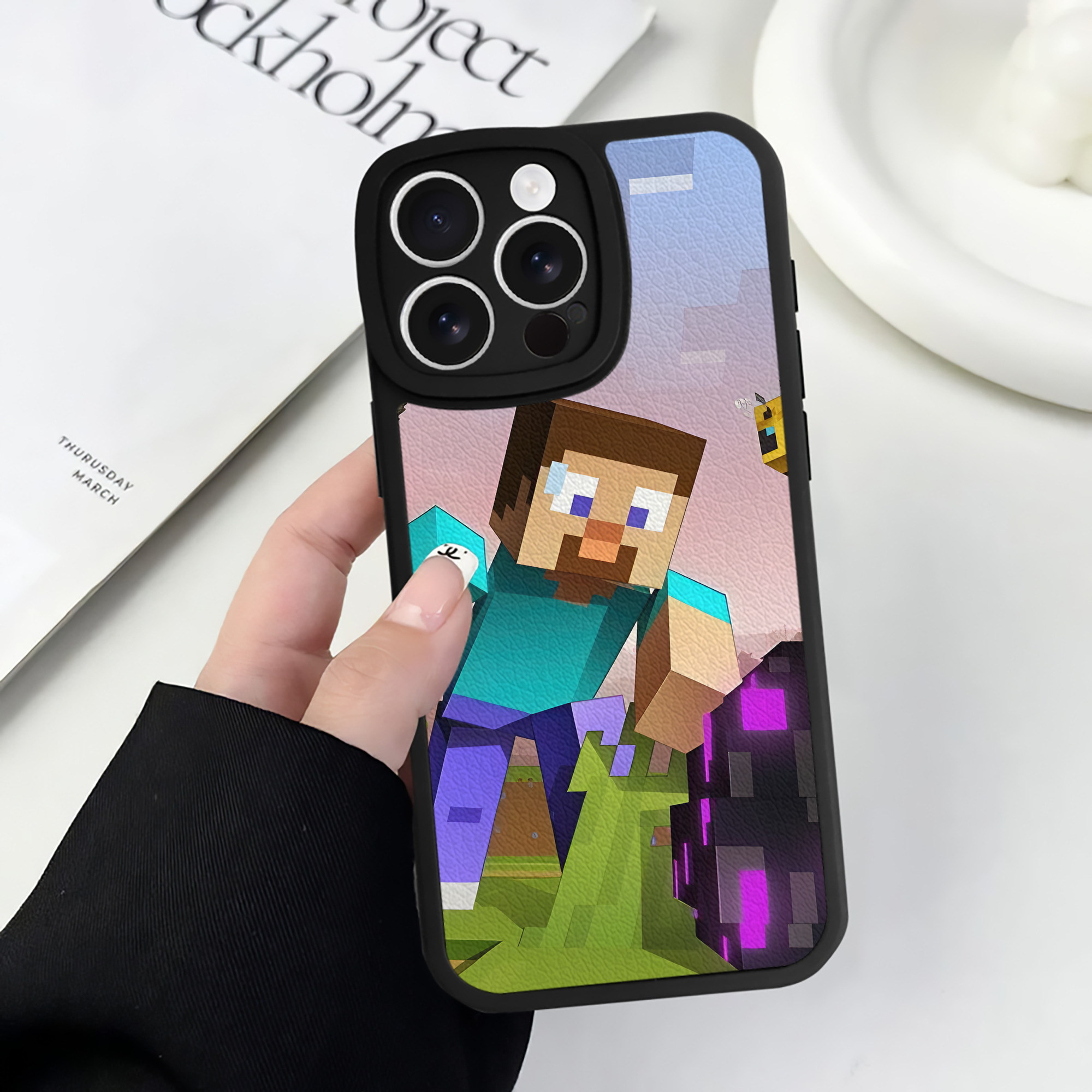 （画像用） マインクラフト ブロックの世界 Minecraft MC Block world 【iPhone 16シリーズ対応】シリコンスマホケース（レザー調） 材質：シリコン